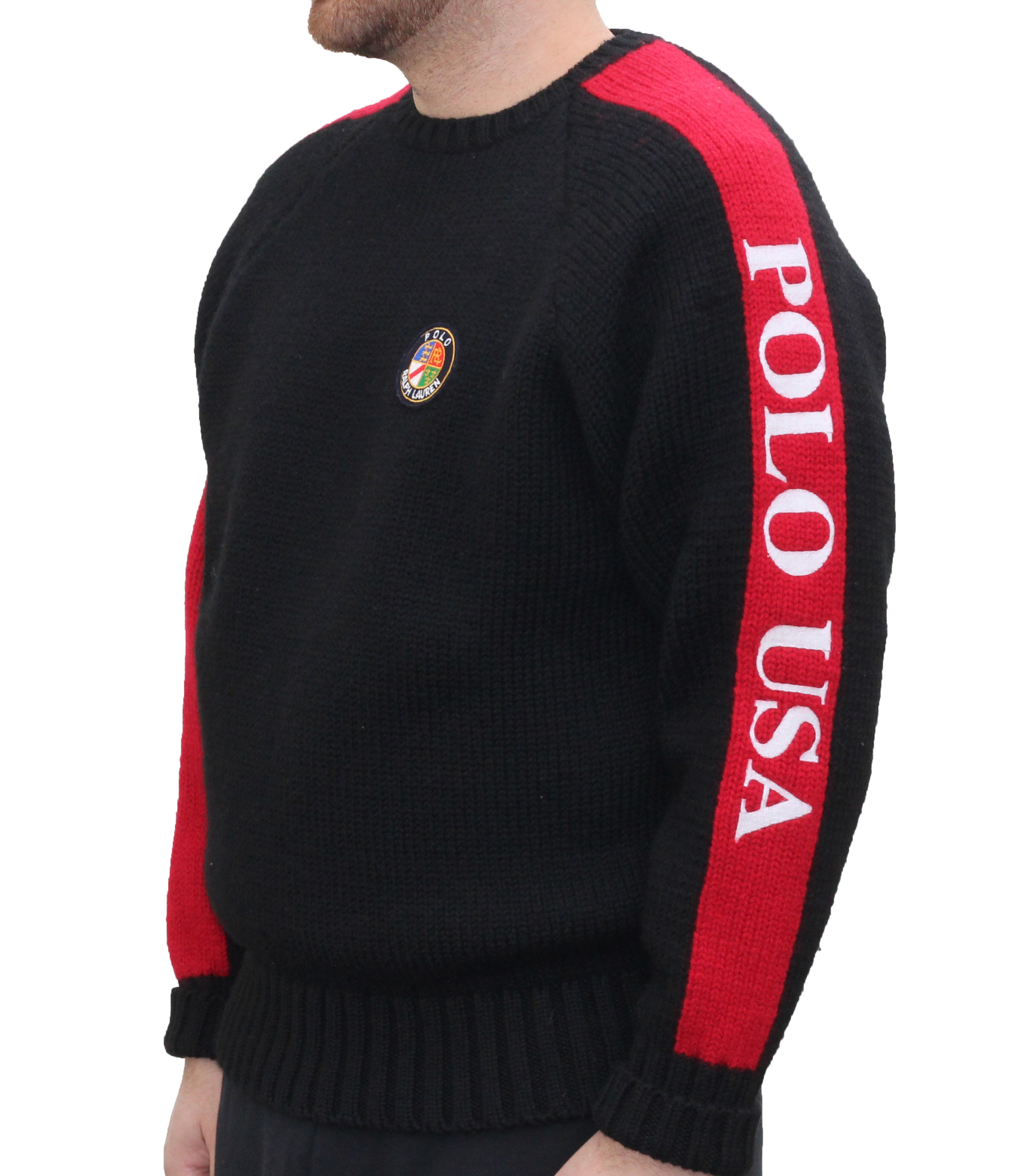 Vintage Roots L— Ralph Cookie Lauren Usa Red Black Polo Sweatersize vm8nNw0